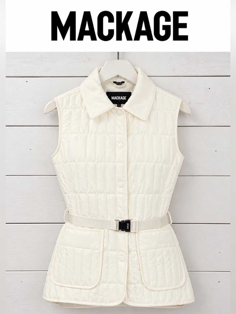 MACKAGE Quilted Belted Vest – Cream – Size XXS